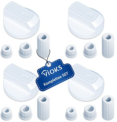 Set di manopole girevoli per fornelli, 4 x pomelli universali con adattatori, manopola girevole da 38 mmØ, set da 16 pezzi, colore bianco, per forno