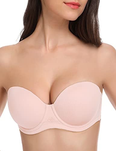 Wingslove Femme Soutien Gorge Bretelles Amovibles Bandeau avec Armatures Non-Rembourré(Rose Clair,32DD)