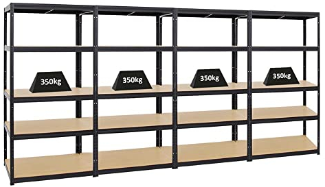 PROREGAL Mega Deal 4er-Set Schwerlastregale Slim Elephant 180x90x60cm mit 5 Ebenen Fachlast 350kg Schwarz