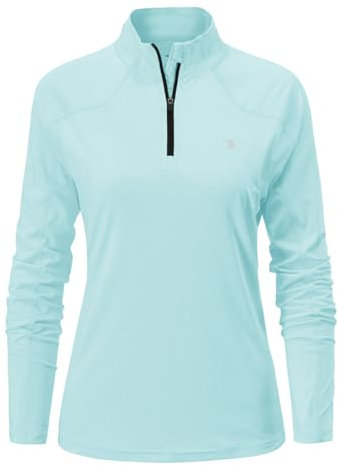 donhobo Damen Sportshirt Langarm T-Shirt 1/4 Reißverschluss Laufshirt Schnelltrocknend Training Fitness Langarmshirts (Himmelblau, XL)