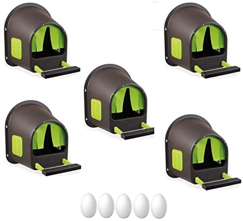 MyCozynest Legenest für Hühner - 5 Stück, bis zu 25 Hühner, Braun/Limettengrün, Robust und Leicht zu Reinigen, Wandmontage, 44 x 40 x 49 cm, Kunststoff, Hühnernest/Geflügelnest