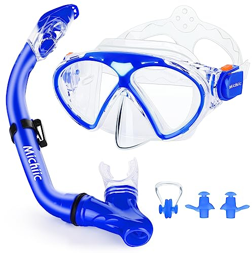 Schnorchelset für Kinder,Taucherbrille und Trocken Schnorchel,Taucherbrille Kinder mit Leichtes Atmen Dry Schnorchel, Panorama-Weitblick Tauchmaske Schnorchelmaske Tauchen Set