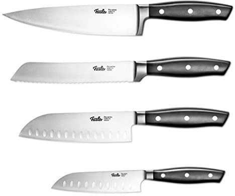 Fissler PROFI Messerset 4 tlg, Spezialklingen-Edelstahl geschmiedet - scharf, Rostfrei, Küchenmesser Set aus 1 Kochmesser / 2 Santokumesser / 1 Brotmesser, Messer Küche