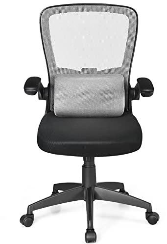 COSTWAY Bürostuhl Netzstoff, Verstellbarer Rückenlehne und Armlehne, Ergonomischer Computerstuhl, Drehstuhl mit Lendenwirbelstütze, Schreibtischstuhl für Arbeit und Studium (Grau)
