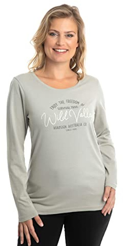 ROADSIGN australia Damen Langarmshirt mit Aufdruck auf der Vorderseite und Rundhalsausschnitt, Sweater aus 100 Prozent Baumwolle