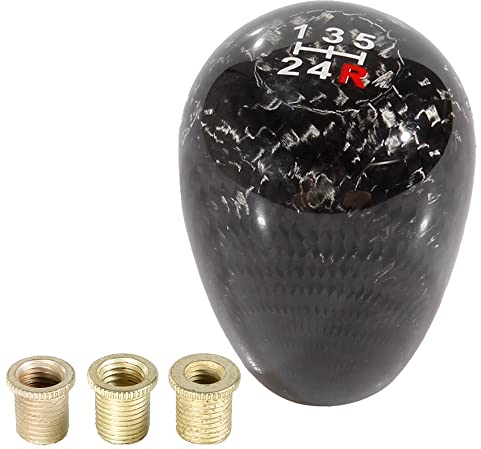 muge racing Pomo de palanca de cambios de fibra de carbono de 5 velocidades, universal para la mayoría de los coches con 3 adaptadores (8 mm/10 mm/12 mm)