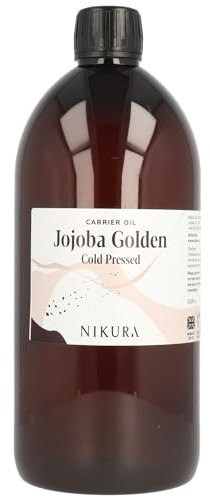 Nikura Jojoba Oil Golden - 1 Litre | For Skin, Hair Care, Soap Making, Body and Face | Moisturising, Hydrating & Nourishing | Vegan & UK Made | BPA Free