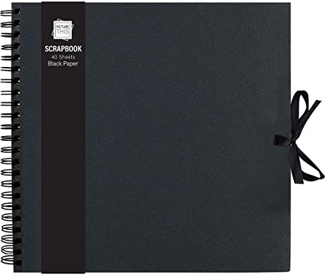 Large 80 Page Scrapbooks for Memories and Photos DIY Scrapbooking with Black or White Pages & Ribbon Closure (Black With Black Paper)