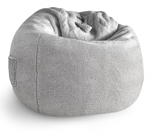 Aiire Sitzsack Lammfell für Kinder Mädchen - Bean Bag Chair Flauschig mit Füllung - Bodenkissen Grob, Chill Sessel für Erwachsene und Deko Jungen – Relaxo Sitzsäcke XXL für Kuschelecke Grau