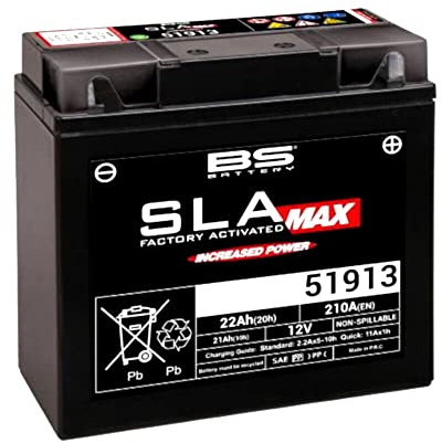 Batteria moto BS SLA MAX 51913 AGM - Senza manutenzione - 12 V 21 Ah - Dimensioni: 182 x 77 x 168 mm compatibile con BMW R1100R, GS, LT, RS, RT 1100 1993-2002