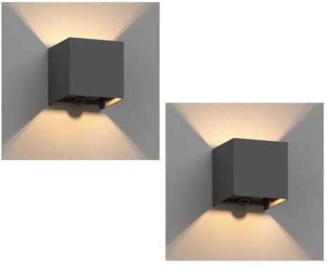 ledscom.de 2 Stück Wandleuchte CUBEL für außen, IP65, Up-/Downlight, Bewegungsmelder, anthrazit matt, quadratisch, 1x G9 max. 10W
