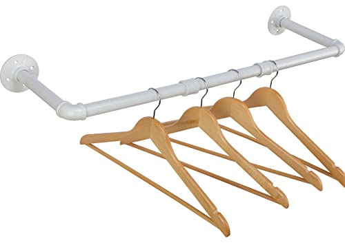 Rohre Kleiderstange 70cm Wandmontage, Abnehmbar Kleidergestell Garderobenstange aus Metall im Industrie-Design an der Wand Befestigt für Kleiderbügel, 20cm Abständer, 50kg Belastbar