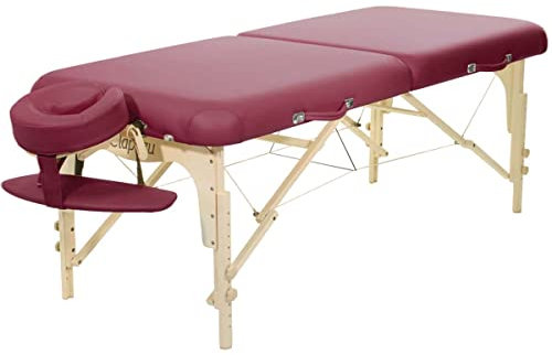 Clap Tzu | Classic Set | professionelle Mobile Massageliege Burgund | 65 mm Polsterung | 184 x 75 cm | inkl. Kopfstütze ErgoFit mit Polsterkragen, Armablage, Transporttasche | seit 35 Jahren