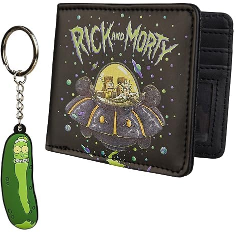 RICK And MORTY Geldbeutel mit Schlüsselanhänger - Portmonee Herren mit Kartenfächern und klarem ID-Fach