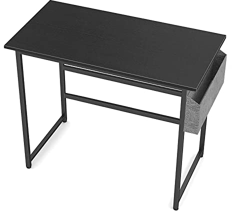 GROSSē Computer Desk Workstation for Home Office Writing Study Desk, Modern Simple Style Laptop Table with Storage Bag, Simple Assembly, Industrial Design, Steel Frame (82 x 51 cm) (Black)