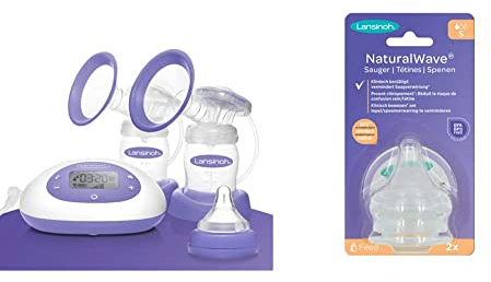 Lansinoh 2in1 Elektrische Milchpumpe - beleuchtetes LCD-Display - ein- oder beitseitiges Abpumpen - individuell einstellbar - mehr Milch in kürzerer Zeit & NaturalWave Sauger, Gr. S