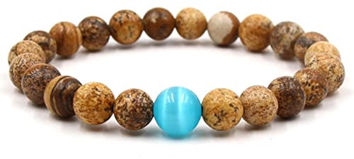 BCughia Achat Armband, Armbänder Braun Beads Armband Rundschliff Bead Kette Mode Zwei Arten von Perlen 8mm Schmuck Geschenk für Männer und Frauen 19cmx8mm