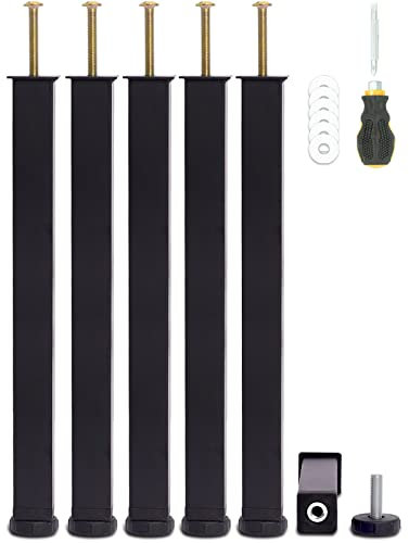 Pied de Lit, Pieds pour Sommier à Lattes Universel | Hauteur: 35cm(+2cm) Reglable | Design: Noir Metallique | Carré: 3x3 cm | avec Boulons M8×60mm | pour les cadres avec trous pré-percés | Lot de 6