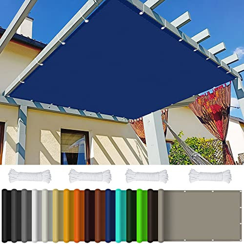 Voile d'ombrage Imperméable Rectangulaire 1.2 x 2.8 m Voile d'ombrage résistante au Vent Pare-Soleil Tissu pour Balcon sans Trous à percer, résistant aux UV, Bleu Foncé