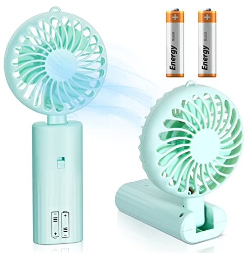 Censen 2 Pieces Portable Fan Small Hand Desk Fan AA Battery Powered Operated Handheld Fan, Mini Fan Foldable Desktop Fans for Cooling Travel Office Bedroom Home (Green)