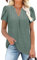 Siddhe Elegante Bluse Damen Festlich Kurzarm Shirt Damen V Ausschnitt Wasserfall Oberteil Damen Sommer T-Shirt Elegant Party Feierliche Kleidung Longbluse Damen für Leggings Lässig Locker Grün Tshirt