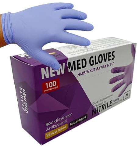 Nitrilhandschuhe Farbe Violett puderfrei, latexfrei, hypoallergen, CE-zertifiziert | Lebensmittelhandschuhe medizinische Handschuhe Studiohandschuhe Tatoo Einweghandschuhe Farbe Violett (M)
