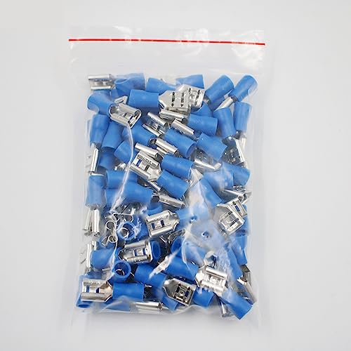 YANHAO FDD2-250 Weibliche Isolierte Elektrische Crimp Terminal for 1,5-2,5mm2 Anschlüsse Kabel Draht Stecker 100PCS/Pack FDD2.5-250 FDD (Color : Blue)