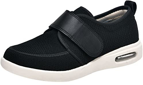 AEHO Chaussures d'œdème pour Homme Chaussures à Coussin d'air pour diabétiques,Pied Large Chausson Fermeture Scratch pour Personne Âgée Pieds Gonflés Arthrite Oedème Swollen,Noir,44.5 EU