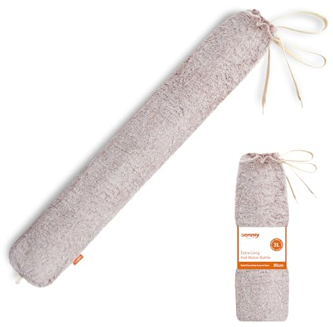 samply Long Hot Water Bottle - 3L Large Capacity, Hot Water Bag with Furry Cover, Khaki