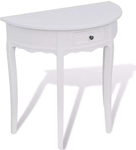 Homgoday Konsolentisch mit halbrunder Schublade, Weiß, Couchtisch, Wohnzimmertisch, Tisch für Büro, Schlafzimmer, Garten