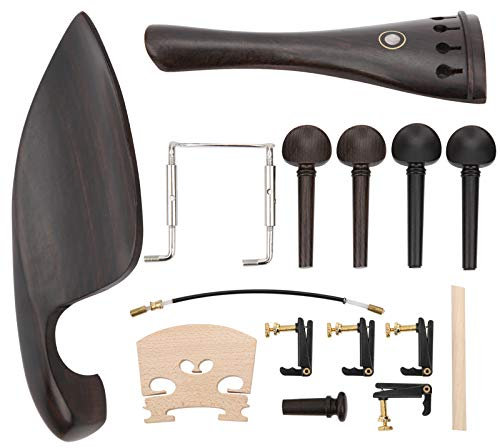 UPQRSG 15 Teiliges 4/4 Geigen Teile Set, Professionelles Geigen Zubehör Set, Saitenhalter Ebenholz Stimmwirbel, Kinnhalter, Endpin Mechaniken, Steg Soundpost Set, Violin Ersatzteile