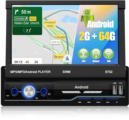 [2GB+64GB] CAMECHO 1 DIN Android 13 Radio de Coche con Navi, 7'' Pantalla Extraible Táctil Reproductor Multimedia Coche con WiFi/GPS/Bluetooth/RDS/USB/SD/FM+Cámara Trasera