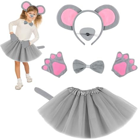 BGTLJKD 6 Stück Maus Kostüm Set, Haarreifen mit Maus Ohren, Ohren Stirnband Schwanz Tier Verkleidung Set, Tier Kostüm Set für Kinder Geburtstagsfeier Cosplay Karneval Party Supplies