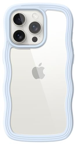 JETech Niedliche Hülle für iPhone 15 Pro 6,1 Zoll, Wellen Lockige Form Stoßfestes Handy Schutzhülle für Frauen und Mädchen, Klare Harte PC Rücken (Blau)