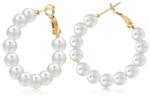 Perlen Creolen für Frauen - Kleine Perlenohrringe Runde Halboffene Hypoallergene Ohrringe 3cm Weiß Perle Cluster Hoop Earrings Schmuck Geschenke für Damen Mädchen