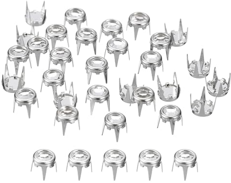 sourcing map 120 Stück Strass-Ohrstecker-Nachfüllungen, 6 mm/0,24 Zoll Strass-Klauenperlen, Nagelkopf, Nieten, Metallspikes, Nieten, dekorativ für DIY-Lederhandwerk, Gürtel, Silberweiß