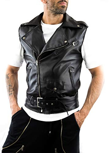 Chiodo Biker In Vera Pelle Nero Uomo Slim Smanicato Rindway, L, Trapunta (Autunno-Inverno), Marrone Scuro