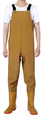 Wathose - Pantaloni da pesca da uomo, impermeabili, in neoprene, impermeabili, con stivali, per attività all'aria aperta, traspiranti, antivento, da lavoro, in gomma, giallo., 46