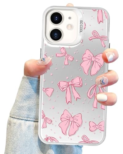 Jusy Coquette Bow Phone Case for iPhone 11, Cute Pink Ribbon Bow Aesthetic Case for Women Girls - Pink
