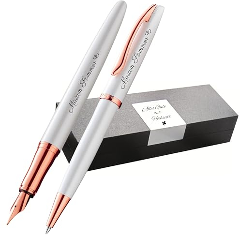 Pelikan Schreibset Jazz® Noble Elegance K/P36 Kugelschreiber und Füllhalter mit Gravur Geschenk - einzigartige Stifte mit Namen - personalisierte Geschenke (Perlmutt Weiß)