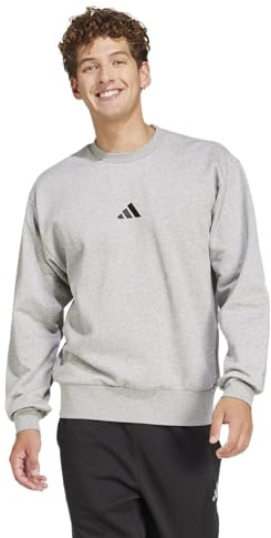 Adidas Essentials Feel Cozy - Felpa in Pile da Uomo, Grigio Medio Melange/Nero, M