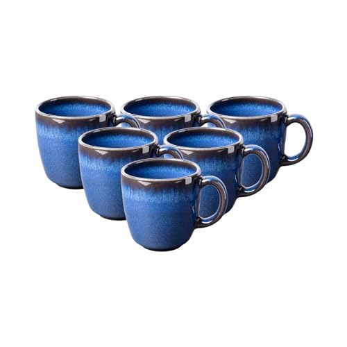 Villeroy & Boch like. by Lave Bleu Kaffeetassen 6er Set, 190 ml, Kaffeeobertasse mit einzigartiger Glasur, Skandinavisches Design, Steingut, Blau