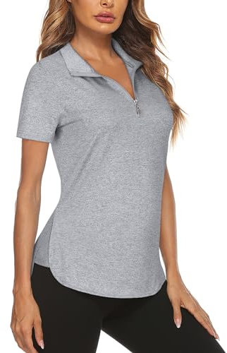 Gemulate Womens Short Sleeve Sports Tops Workout Gym Tshirt v Neck Yoga Clothes Ladies Golf Polo Shirts Grey S