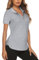 Gemulate Womens Short Sleeve Sports Tops Workout Gym Tshirt v Neck Yoga Clothes Ladies Golf Polo Shirts Grey S