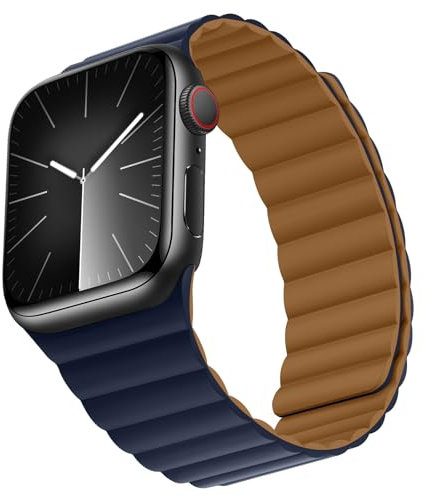 Bisikor Compatible con Apple Watch Correa 49mm 46mm 45mm 44mm 42mm 41mm 40mm 38mm Doble Cara Uso Correa Magnética de Silicona para iWatch Ultra SE Serie 10 9 8 7 6 5 4 3 (38/40/41/42 Marrón/Indigo)