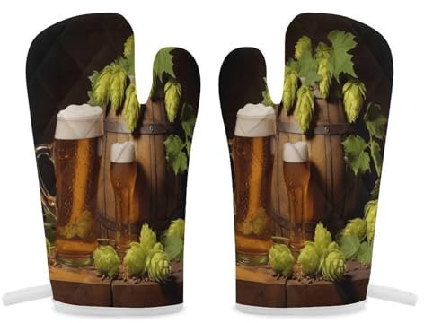 Thermohandschuhe, Bier- und Hopfenzapfen, hitzebeständige Handschuhe, Ofenhandschuhe, Küchenhandschuhe, Kochhandschuhe, Mikrowellenhandschuhe
