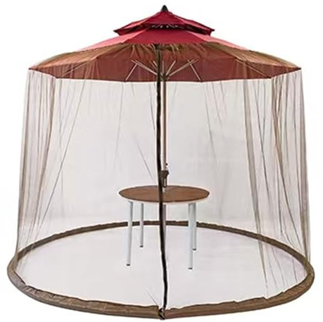 Morbuy Moskitonetz Sonnenschirm, Verstellbares Moskitonetz für Sonnenschirme mit Reißverschluss und befüllbarer Basis für Gartenlaube (Quadratischer römischer Regenschirm,Braun)