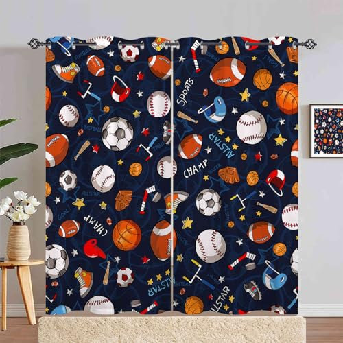 ANHOPE Sport Ball Basketball Fußball Blickdichte Gardinen mit Ösen Kinder Jungen Mädchen Thermo Vorhänge Wohnzimmer Schlafzimmer Verdunklungsvorhänge 2er Set H 214 x B 140 cm