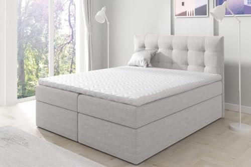 BEAUTY SOFA - Bett - Boxspringbett - Bett mit Matratze, Topper und 2 x Bettkasten - Polsterbett, Doppelbett für Schlafzimmer, Jugendzimmer - Beige (Inari 22) - Boxspringbett 160 x 200cm