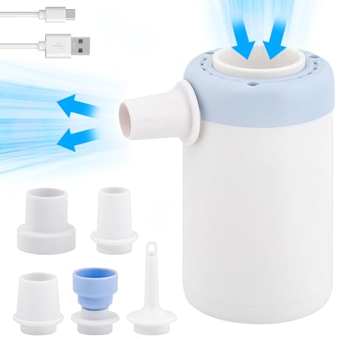 KBIBCK Bomba de Aire portátil, Mini Bomba de Aire con 5 boquillas, Bomba de Aire eléctrica de 20W de batería de 1500mAh, Portatil e Ideal para Colchones, Piscinas y Más